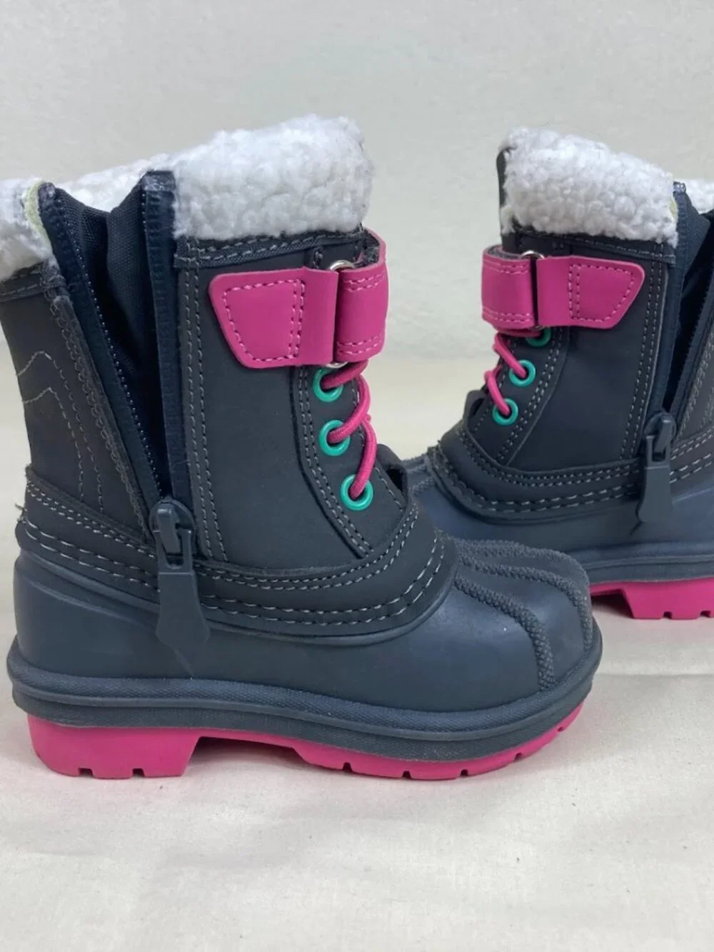 Cat & Jack Toddler Winter Boots Gray Pink Thermolite Size 5 Faux Fur
